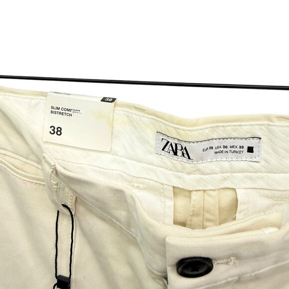ZARA Men’s Slim Fit Chino Pants in Cream/Bone Cotton Blend size 30 - Picture 6 of 8